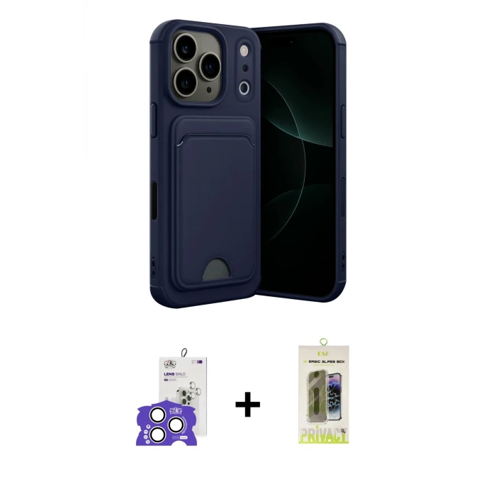 ieg™ iPhone 17 Pro Max Kılıf Vadi Çizgi Prime - Siyah Joko Magic 5D Hayalet Cam + Bilvis Titan Kamera Lens - GS