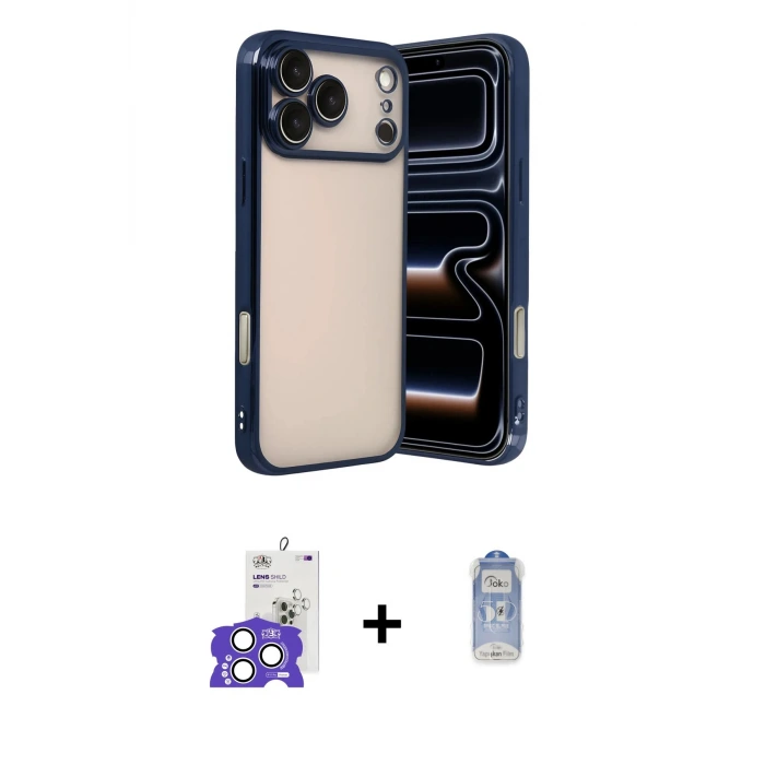 ieg™ iPhone 17 Pro Max Kılıf Vadi Minimal - Siyah Joko Magic 5D Cam + Bilvis Titan Kamera Lens - GS