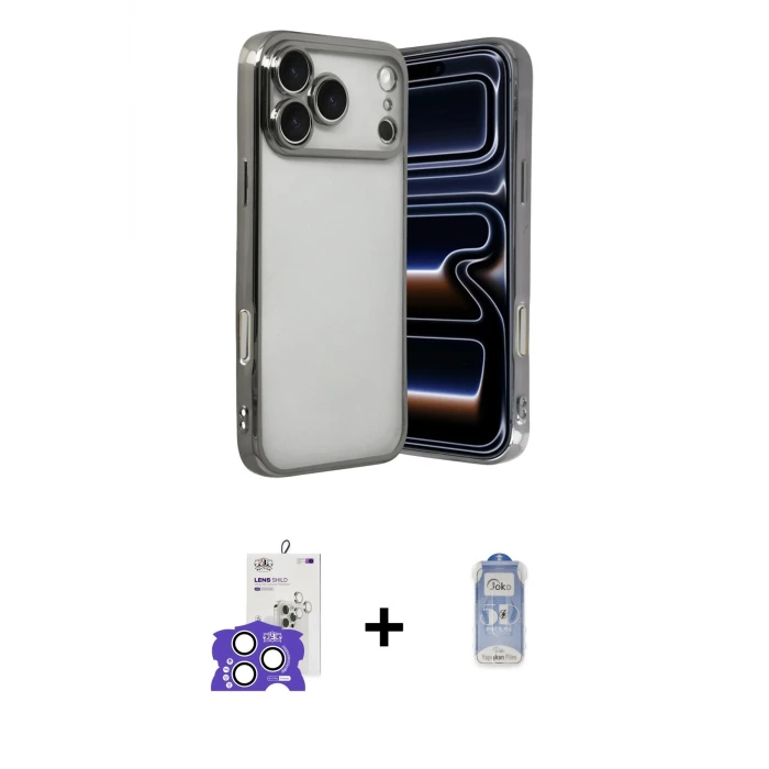 ieg™ iPhone 17 Pro Max Kılıf Vadi Minimal - Siyah Joko Magic 5D Cam + Bilvis Titan Kamera Lens - GS
