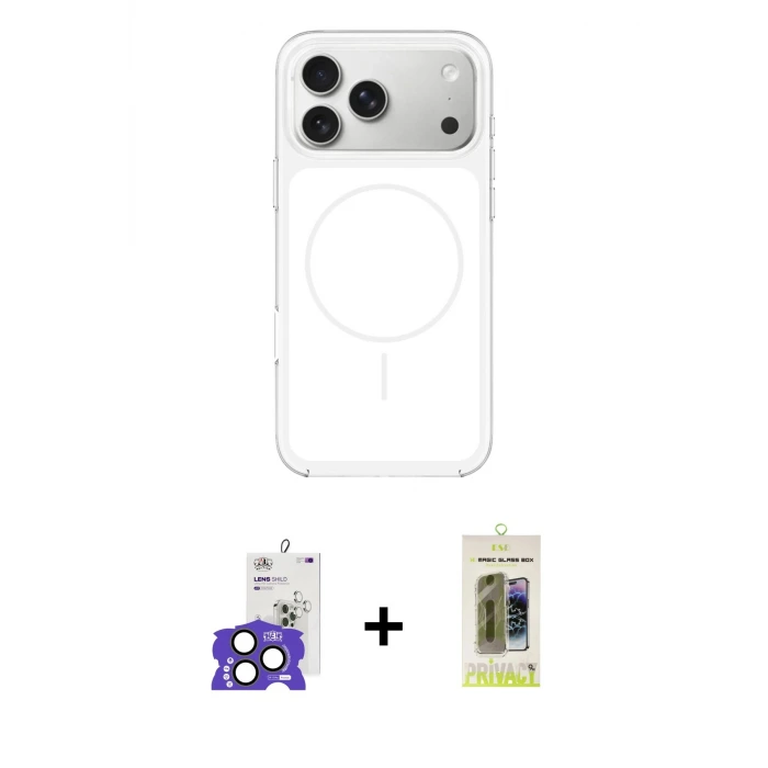 ieg™ iPhone 17 Pro Max Kılıf Yankı Minimal Serisi - Siyah Joko Magic 5D Hayalet Cam + Bilvis Titan Kamera Lens - NLGY