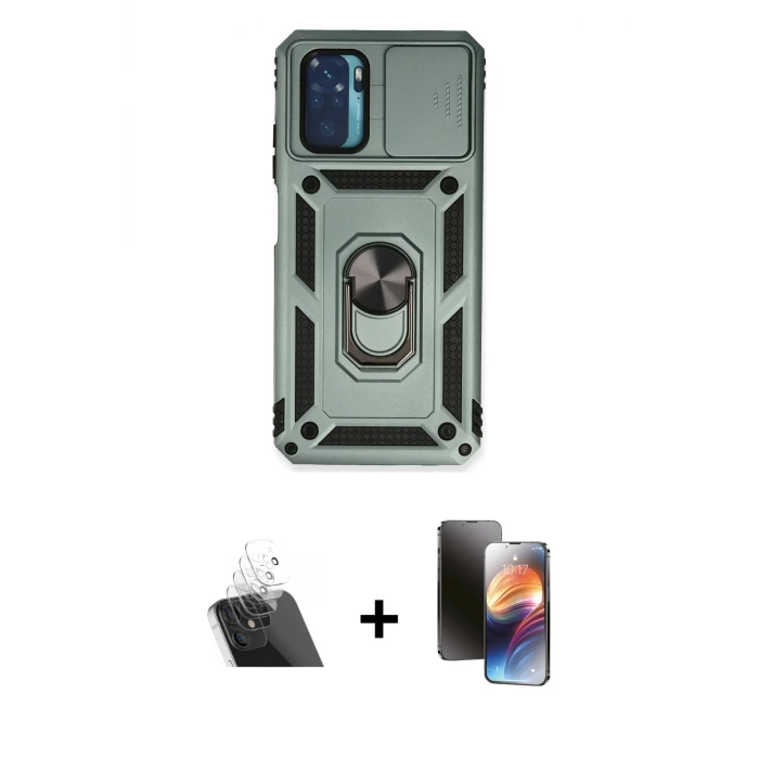 ieg™ Redmi Note 10 Kılıf Ahenk Klasik - Siyah 3D Antistatik Mat Seramik Nano Ekran Koruyucu + Kamera Lens Koruma Cam - SF