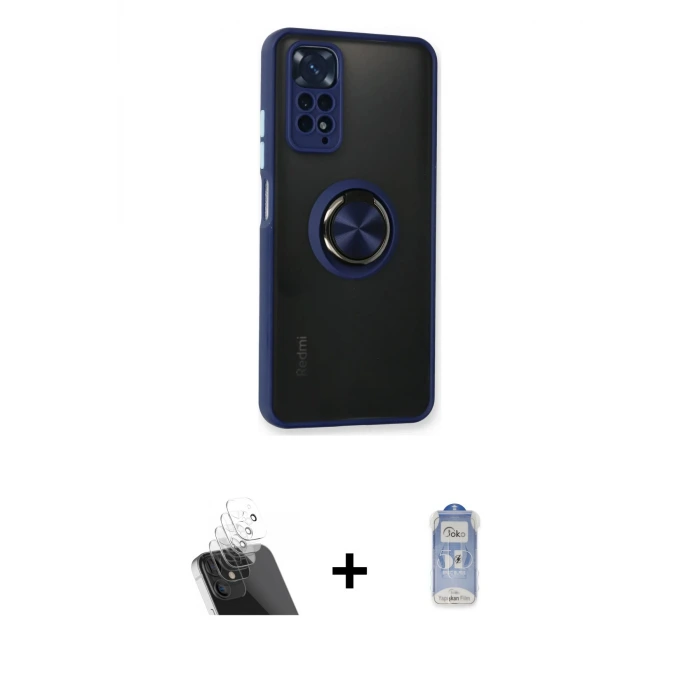 ieg™ Redmi Note 11 Kılıf Yörünge Çizgi - Siyah Joko Magic 5D Cam + Kamera Lens Koruma Cam - SF