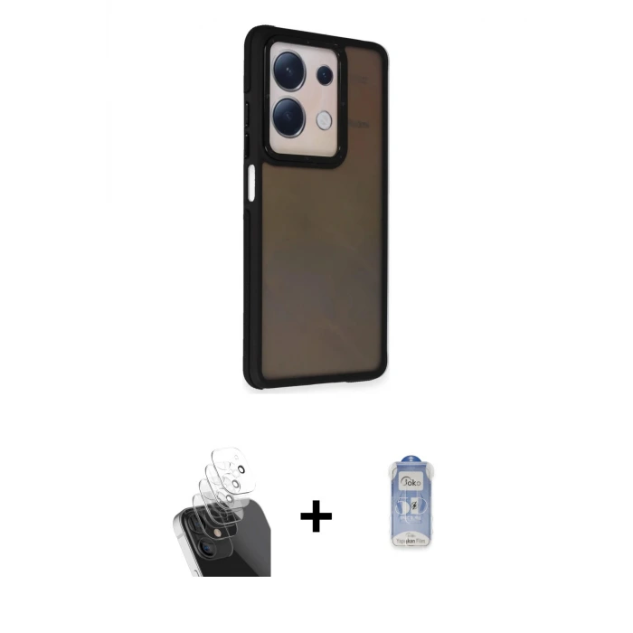 ieg™ Redmi Note 13 Pro 4G Kılıf Eksen Işık - Siyah Joko Magic 5D Cam + Kamera Lens Koruma Cam - SF