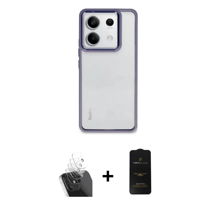 ieg™ Redmi Note 13 Pro 4G Kılıf Nova Işık Serisi - Siyah 6D Antistatik Mat Seramik Hayalet Nano Ekran Koruyucu + Kamera Lens Koruma Cam - SF