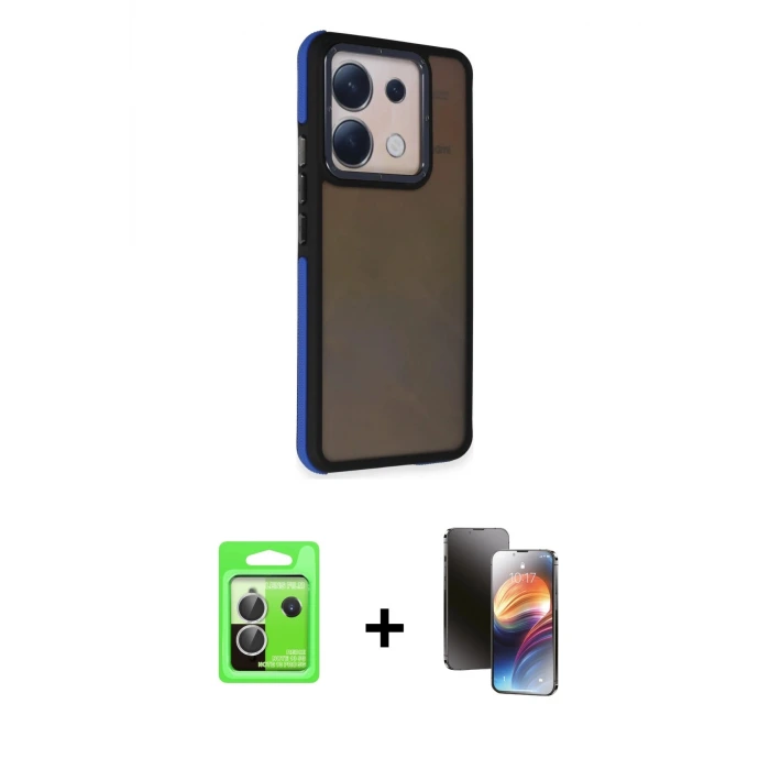 ieg™ Redmi Note 13 Pro 5G Kılıf Eksen Işık - Siyah 3D Antistatik Mat Seramik Nano Ekran Koruyucu + Raze Metal Kamera Lens - GS