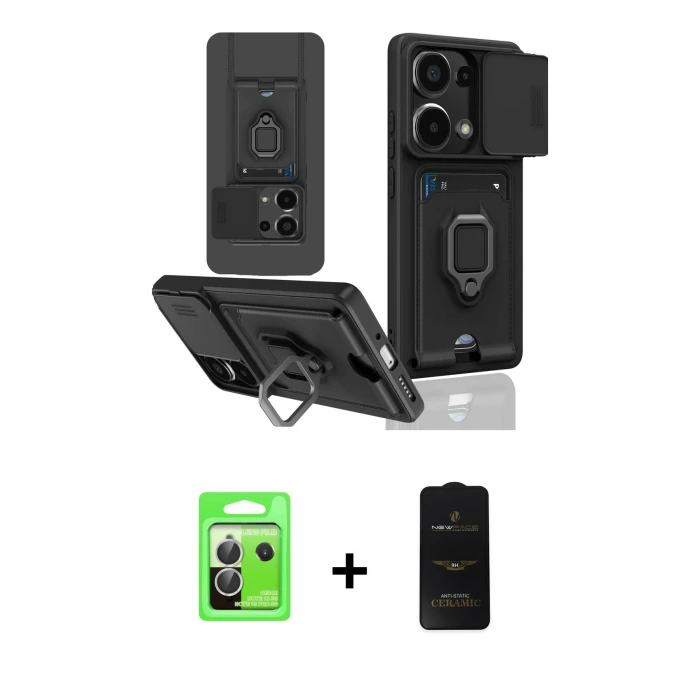 ieg™ Redmi Note 13 Pro 5G Kılıf Vadi Form Prime - Siyah 6D Antistatik Mat Seramik Hayalet Nano Ekran Koruyucu + Raze Metal Kamera Lens - GS