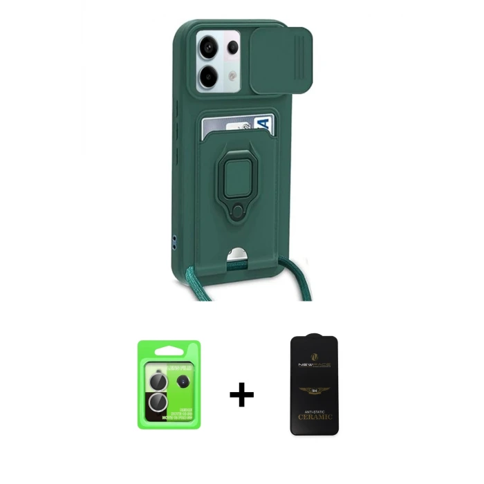 ieg™ Redmi Note 13 Pro 5G Kılıf Vadi Form Prime - Siyah 6D Antistatik Mat Seramik Hayalet Nano Ekran Koruyucu + Raze Metal Kamera Lens - GS