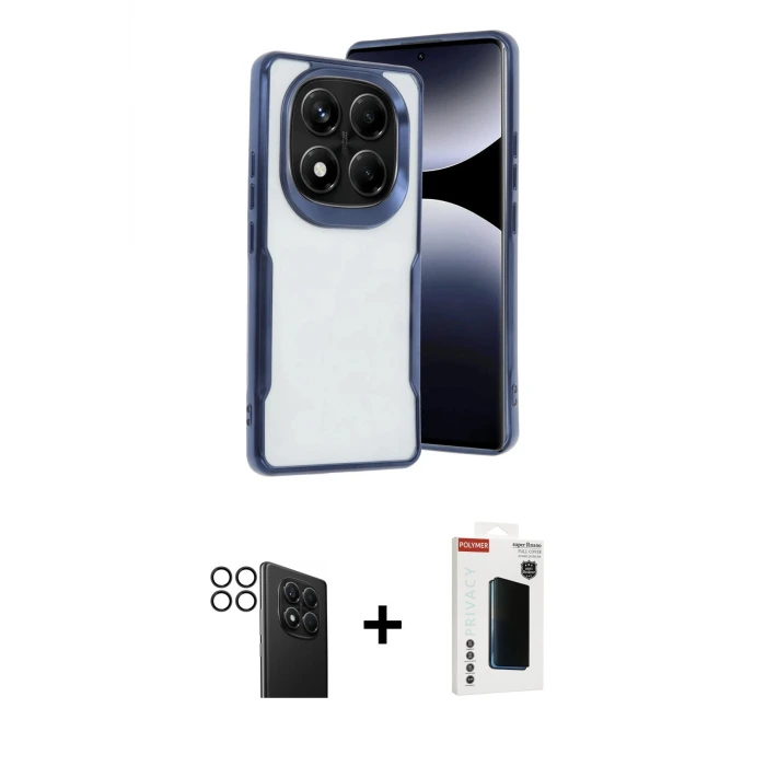 ieg™ Redmi Note 14 Pro 4G Kılıf Akış Çizgi Koleksiyonu - Şeffaf Hayalet Polymer Nano Ekran Koruyucu + PVD Metal Kamera Lens - SH