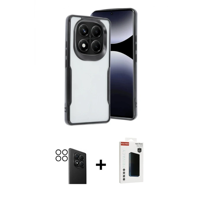 ieg™ Redmi Note 14 Pro 4G Kılıf Akış Çizgi Koleksiyonu - Şeffaf Hayalet Polymer Nano Ekran Koruyucu + PVD Metal Kamera Lens - SH
