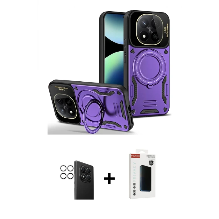 ieg™ Redmi Note 14 Pro 4G Kılıf Kıvılcım Modern Serisi - Şeffaf Hayalet Polymer Nano Ekran Koruyucu + PVD Metal Kamera Lens - GS