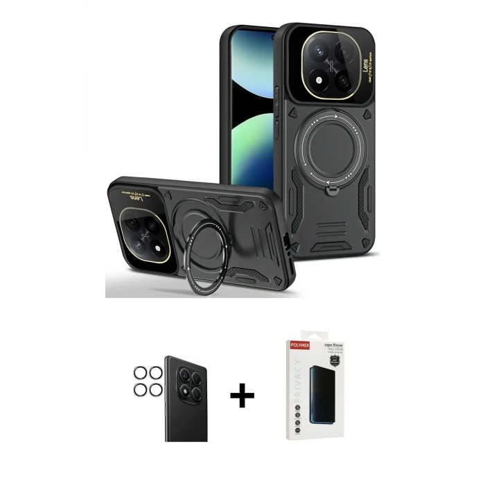 ieg™ Redmi Note 14 Pro 4G Kılıf Kıvılcım Modern Serisi - Şeffaf Hayalet Polymer Nano Ekran Koruyucu + PVD Metal Kamera Lens - GS