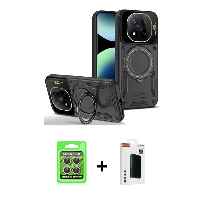 ieg™ Redmi Note 14 Pro 4G Kılıf Kıvılcım Modern Serisi - Şeffaf Hayalet Polymer Nano Ekran Koruyucu + Raze Metal Kamera Lens - GS