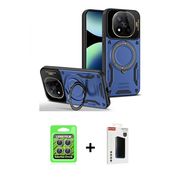 ieg™ Redmi Note 14 Pro 4G Kılıf Kıvılcım Modern Serisi - Şeffaf Hayalet Polymer Nano Ekran Koruyucu + Raze Metal Kamera Lens - GS