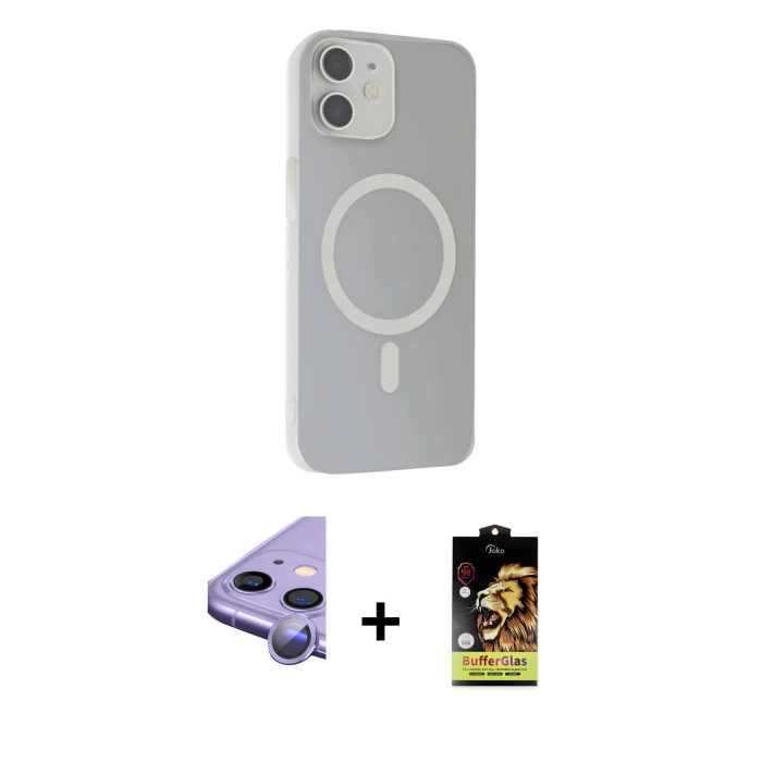 iPhone 11 Kılıf Çekirdek Modern Prime - Siyah Buffer Cam Ekran Koruyucu + Raze Metal Kamera Lens - MR