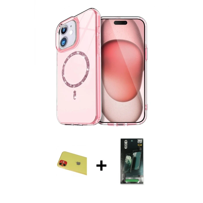 iPhone 11 Kılıf Kıvılcım Form Prime - Şeffaf 360 Full Body Arka Koruyucu + Rainbow Kamera Lens Koruma Cam - KI