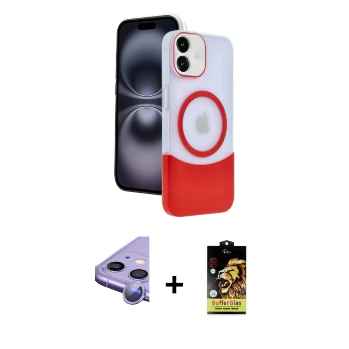iPhone 11 Kılıf Kozmos Form Özel Seri - Siyah Buffer Cam Ekran Koruyucu + Raze Metal Kamera Lens - MR