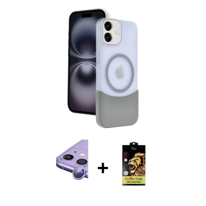 iPhone 11 Kılıf Kozmos Form Özel Seri - Siyah Buffer Cam Ekran Koruyucu + Raze Metal Kamera Lens - MR