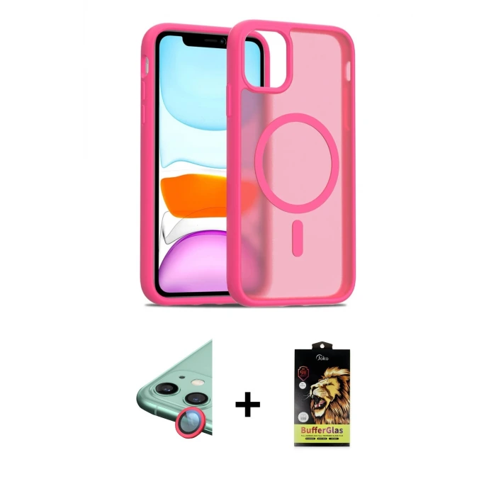 iPhone 11 Kılıf Siluet Minimal Prime - Siyah Buffer Cam Ekran Koruyucu + Raze Metal Kamera Lens - KI