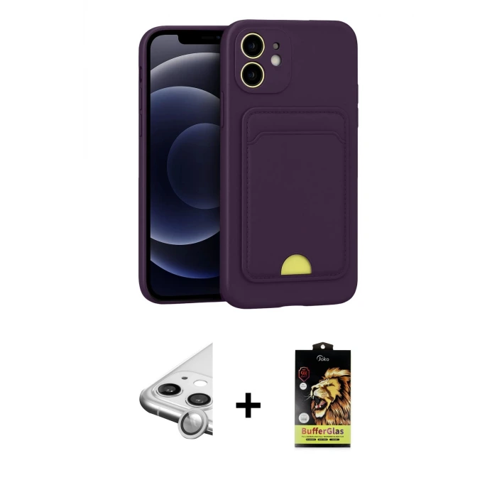 iPhone 11 Kılıf Vadi Çizgi Prime - Siyah Buffer Cam Ekran Koruyucu + Raze Metal Kamera Lens - GS
