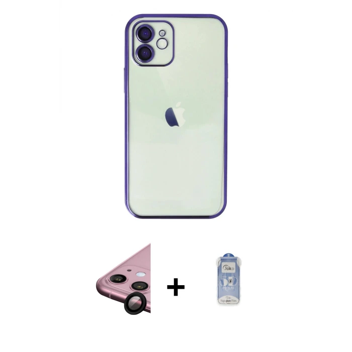 iPhone 11 Kılıf Vadi Minimal - Siyah Joko Magic 5D Cam + Raze Metal Kamera Lens - SH