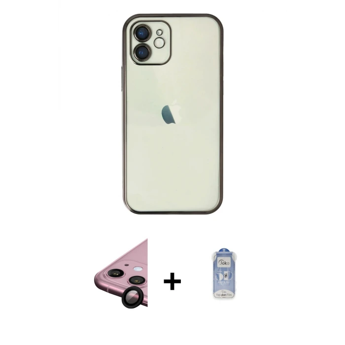 iPhone 11 Kılıf Vadi Minimal - Siyah Joko Magic 5D Cam + Raze Metal Kamera Lens - SH