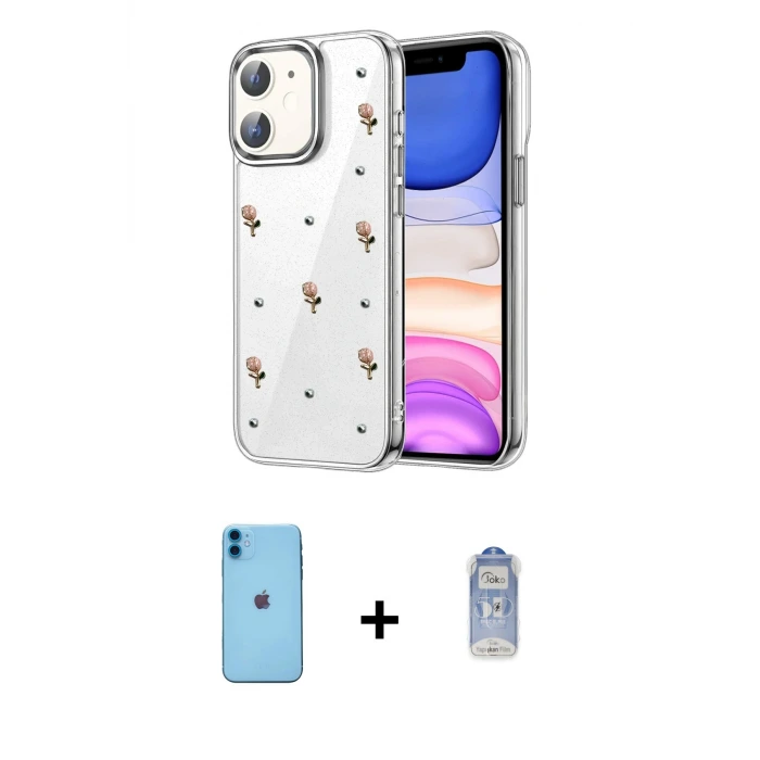 iPhone 11 Kılıf Yörünge Form - Siyah Joko Magic 5D Cam + Neon Fosforlu Kamera Lens - MI