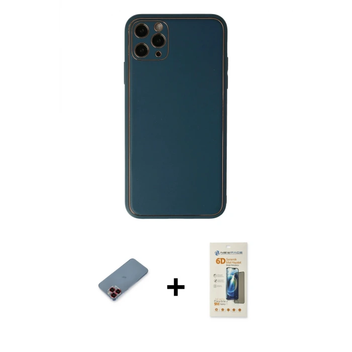 iPhone 11 Pro Kılıf Yadigar Klasik - Siyah 6D Mat Seramik Hayalet Nano Ekran Koruyucu + Metal Kamera Lens Koruma Cam - KI