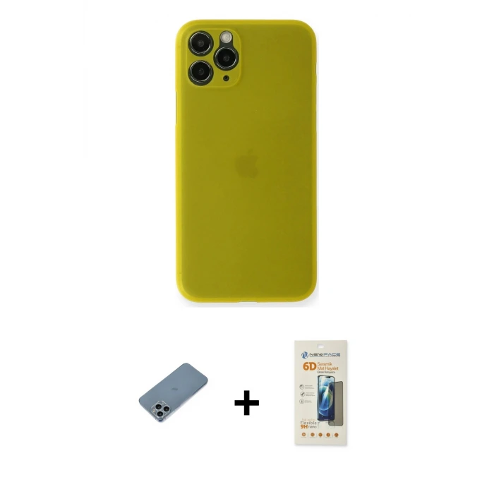iPhone 11 Pro Kılıf Yadigar Yansıma Serisi - Siyah 6D Mat Seramik Hayalet Nano Ekran Koruyucu + Shine Kamera Lens Koruma Cam - SABE