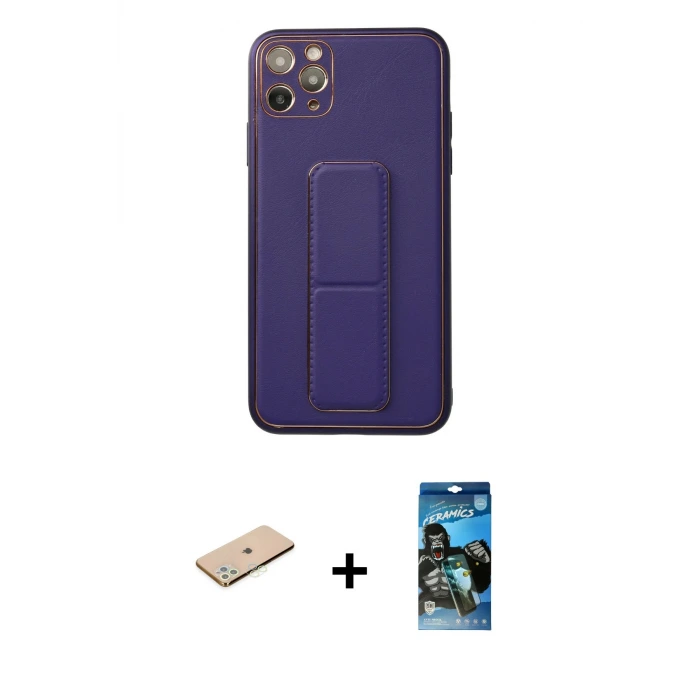 iPhone 11 Pro Max Kılıf Akış Doku - Siyah 34D Izgaralı Cam + Renkli Kamera Lens Koruma Cam - YL