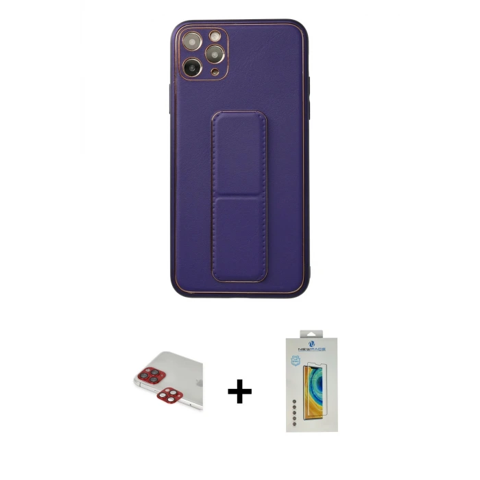 iPhone 11 Pro Max Kılıf Akış Doku - Siyah Polymer Nano Ekran Koruyucu + Pers Alüminyum Kamera Lens - KI