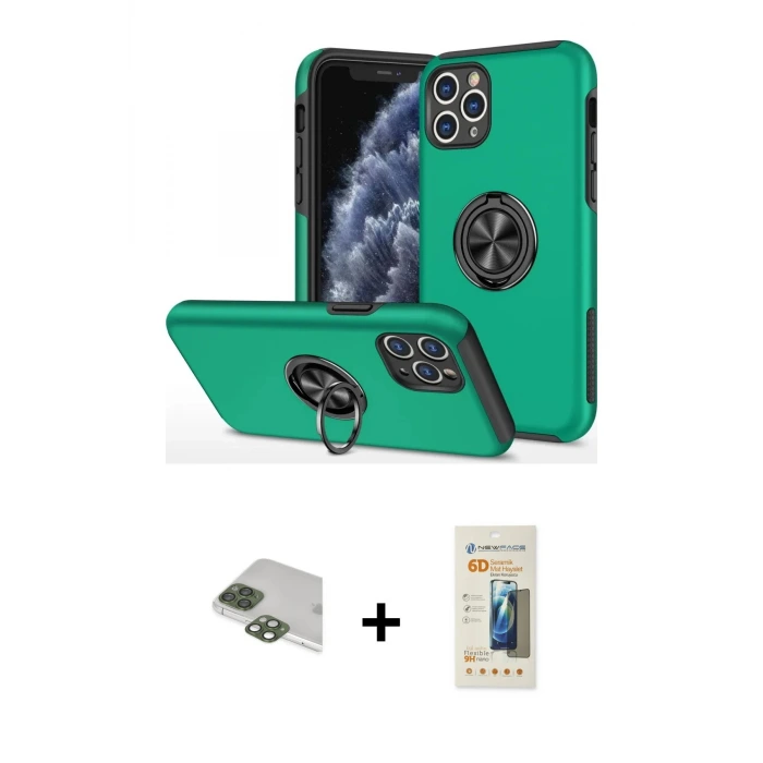 iPhone 11 Pro Max Kılıf Odak Form Prime - Siyah 6D Mat Seramik Hayalet Nano Ekran Koruyucu + Pers Alüminyum Kamera Lens - YL