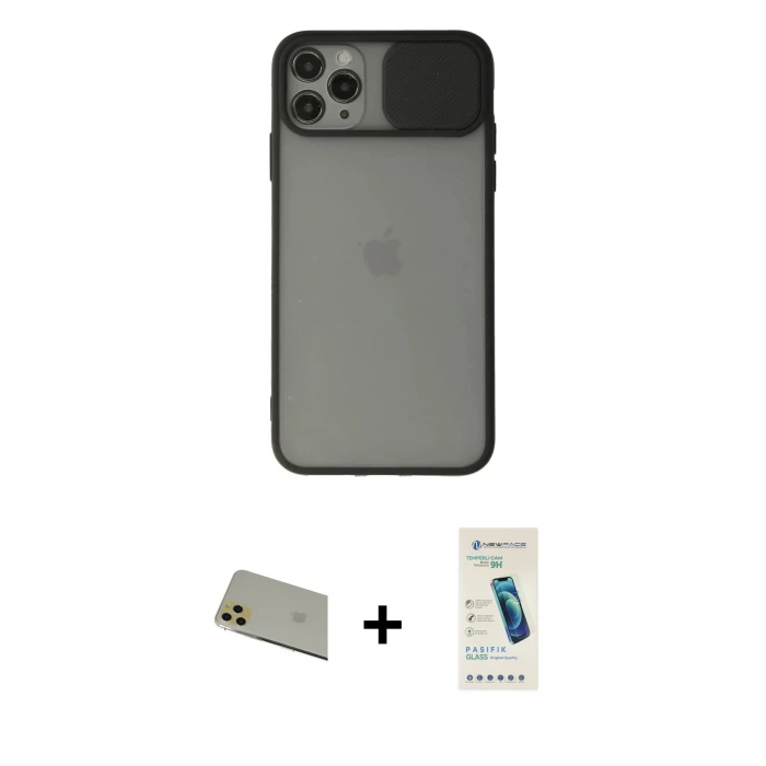 iPhone 11 Pro Max Kılıf Vadi Çizgi - Şeffaf Pasifik Cam Ekran Koruyucu + Rainbow Kamera Lens Koruma Cam - GD