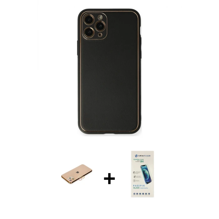 iPhone 11 Pro Max Kılıf Yadigar Klasik - Şeffaf Pasifik Cam Ekran Koruyucu + Renkli Kamera Lens Koruma Cam - TU