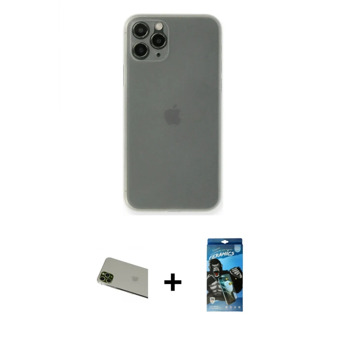 iPhone 11 Pro Max Kılıf Yadigar Yansıma Serisi - Siyah 34D Izgaralı Cam + Rainbow Kamera Lens Koruma Cam - YL