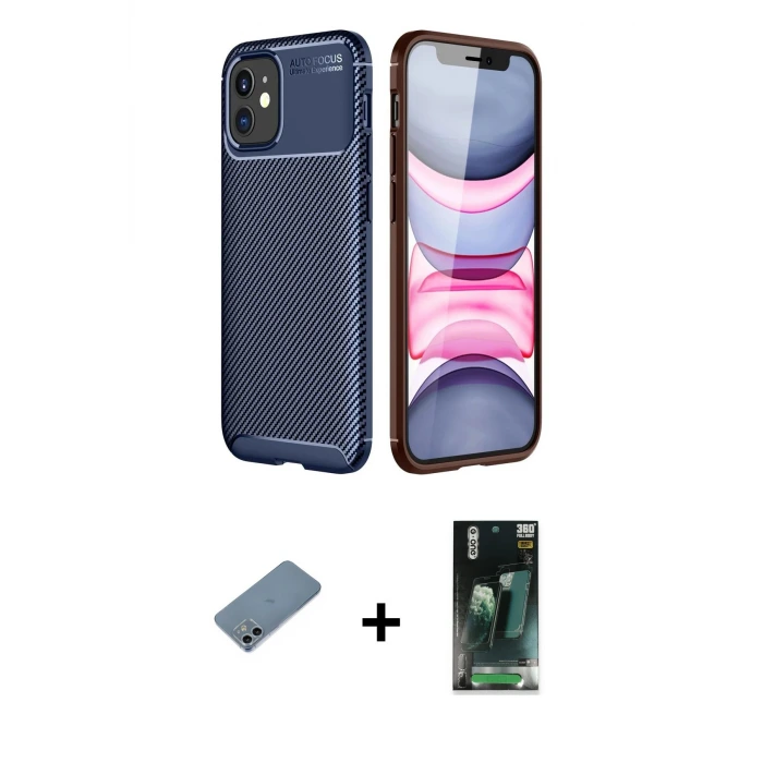 iPhone 12 Mini Kılıf Eksen Form Prime - Şeffaf 360 Full Body Arka Koruyucu + Shine Kamera Lens Koruma Cam - SABE