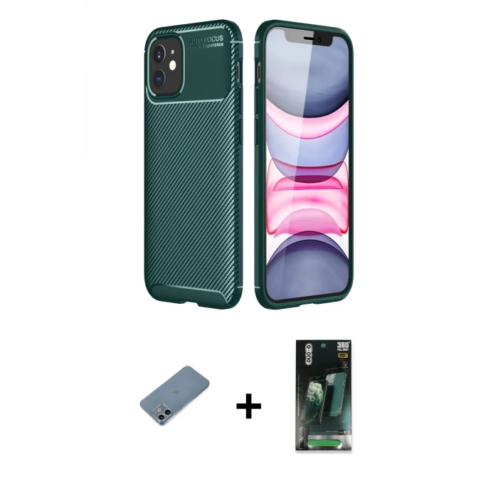iPhone 12 Mini Kılıf Eksen Form Prime - Şeffaf 360 Full Body Arka Koruyucu + Shine Kamera Lens Koruma Cam - SABE