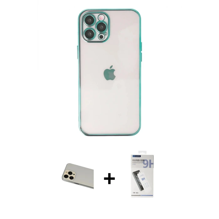 iPhone 12 Pro Kılıf Vadi Minimal - Şeffaf Uv Polymer Nano Ekran Koruyucu + Rainbow Kamera Lens Koruma Cam - GD