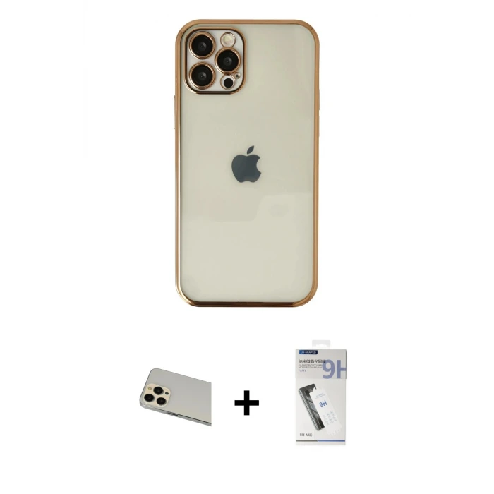 iPhone 12 Pro Kılıf Vadi Minimal - Şeffaf Uv Polymer Nano Ekran Koruyucu + Rainbow Kamera Lens Koruma Cam - GD