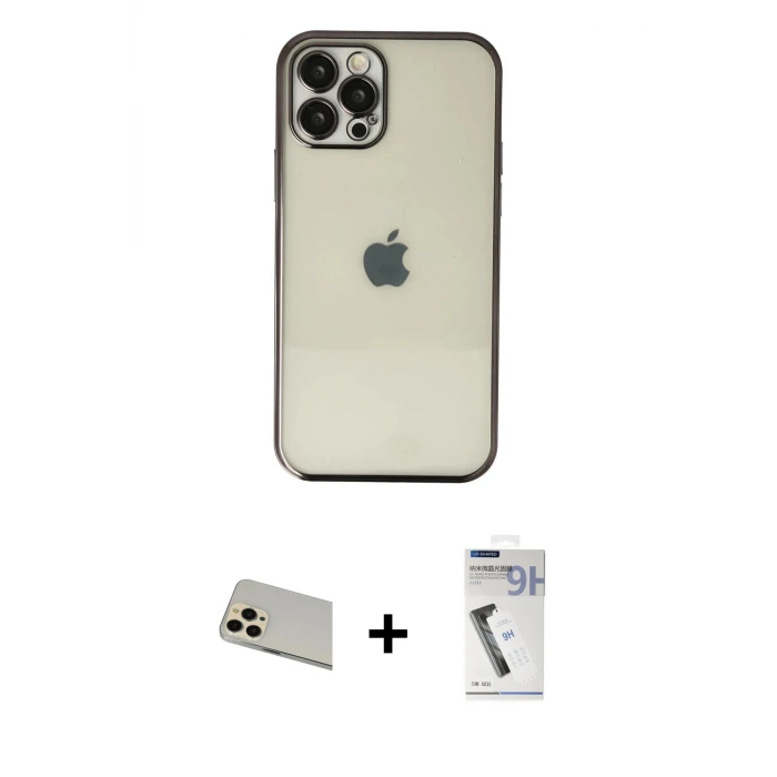 iPhone 12 Pro Kılıf Vadi Minimal - Şeffaf Uv Polymer Nano Ekran Koruyucu + Rainbow Kamera Lens Koruma Cam - GD