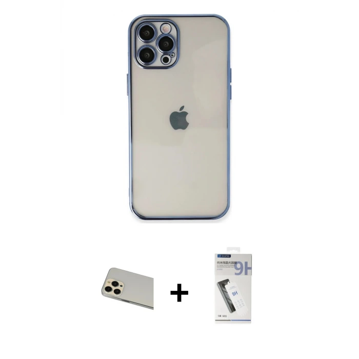 iPhone 12 Pro Kılıf Vadi Minimal - Şeffaf Uv Polymer Nano Ekran Koruyucu + Rainbow Kamera Lens Koruma Cam - GD