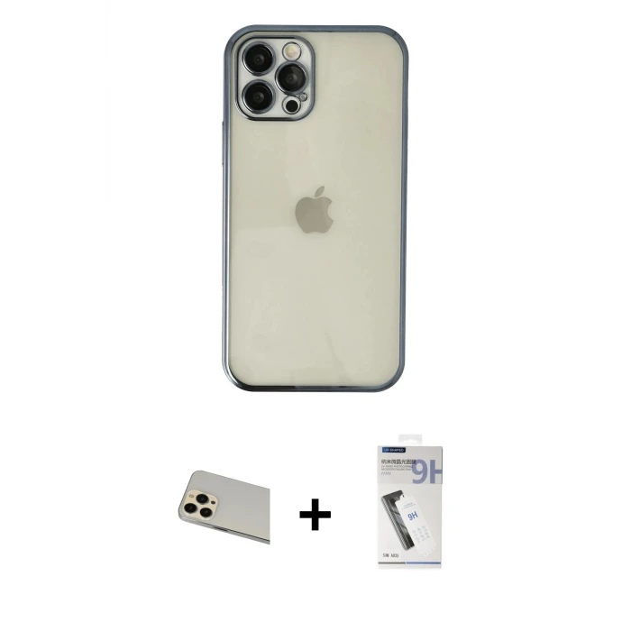 iPhone 12 Pro Kılıf Vadi Minimal - Şeffaf Uv Polymer Nano Ekran Koruyucu + Rainbow Kamera Lens Koruma Cam - GD