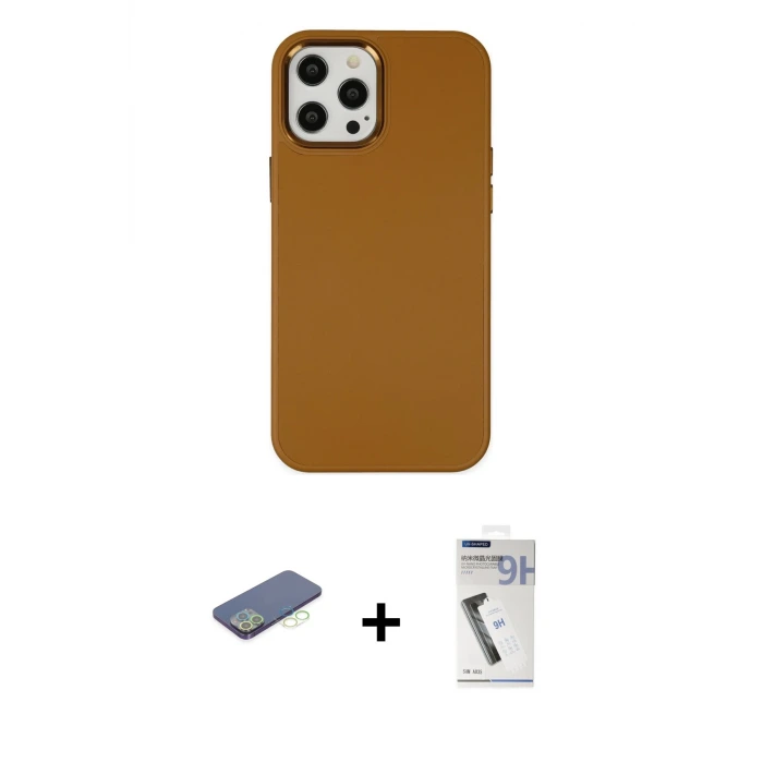 iPhone 12 Pro Max Kılıf Çekirdek Çizgi - Şeffaf Uv Polymer Nano Ekran Koruyucu + Renkli Kamera Lens Koruma Cam - YL