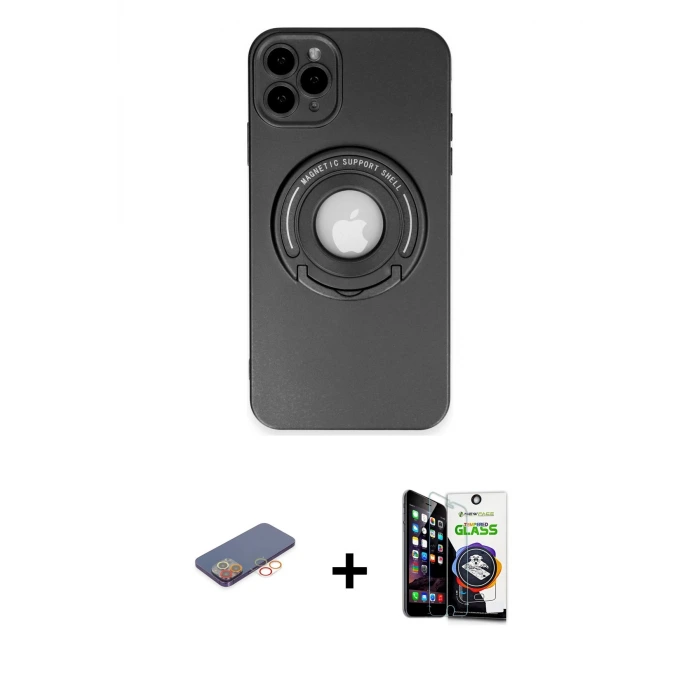 iPhone 12 Pro Max Kılıf Eksen Klasik Prime - Şeffaf Temperli Cam Ekran Koruyucu + Renkli Kamera Lens Koruma Cam - TU