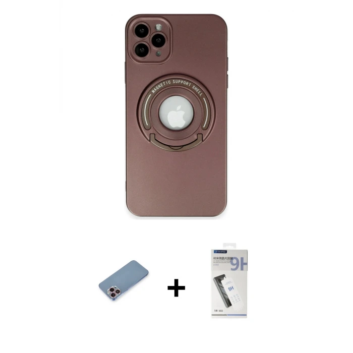 iPhone 12 Pro Max Kılıf Eksen Klasik Prime - Şeffaf Uv Polymer Nano Ekran Koruyucu + Shine Kamera Lens Koruma Cam - PE
