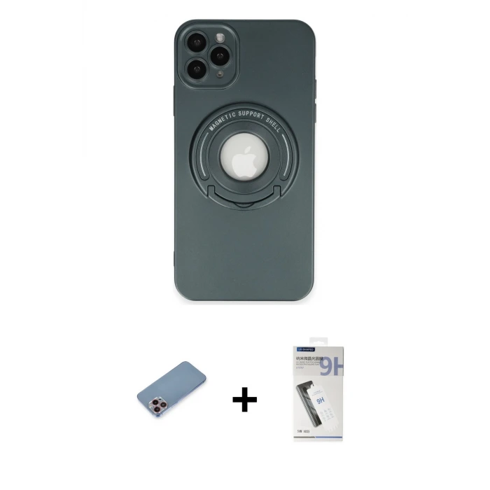 iPhone 12 Pro Max Kılıf Eksen Klasik Prime - Şeffaf Uv Polymer Nano Ekran Koruyucu + Shine Kamera Lens Koruma Cam - PE