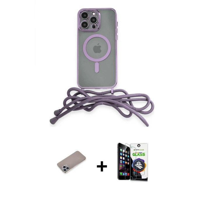 iPhone 12 Pro Max Kılıf Eksen Özel Seri - Şeffaf Temperli Cam Ekran Koruyucu + Shine Kamera Lens Koruma Cam - SABE