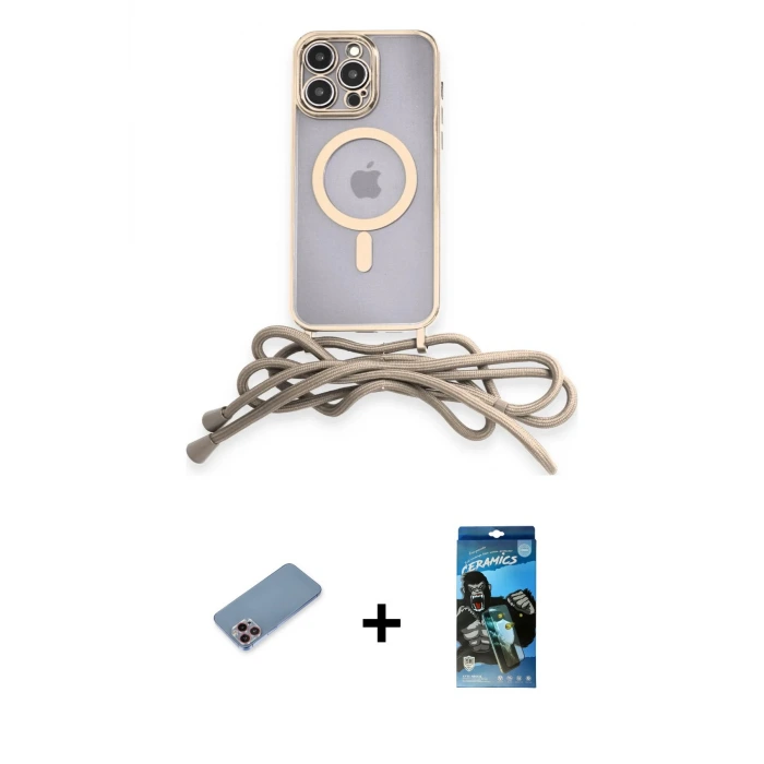 iPhone 12 Pro Max Kılıf Eksen Özel Seri - Siyah 34D Izgaralı Cam + Shine Kamera Lens Koruma Cam - PE