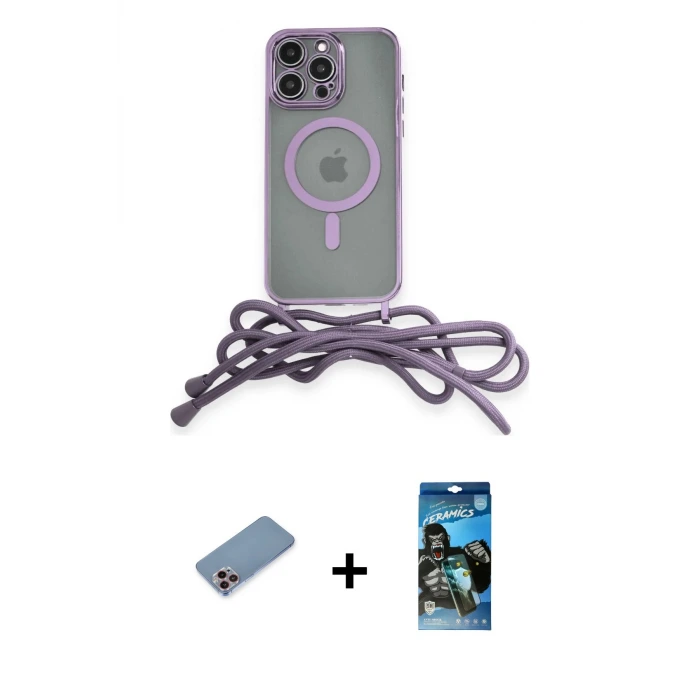 iPhone 12 Pro Max Kılıf Eksen Özel Seri - Siyah 34D Izgaralı Cam + Shine Kamera Lens Koruma Cam - PE