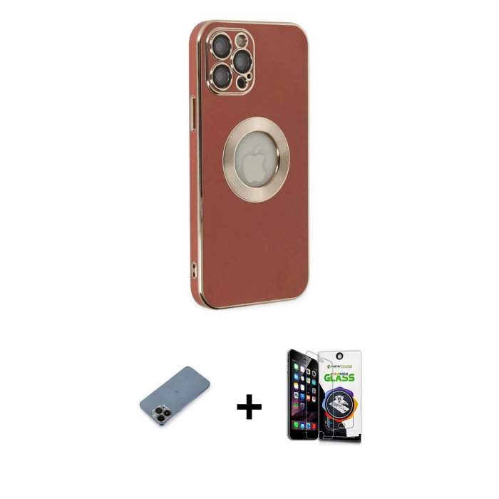 iPhone 12 Pro Max Kılıf İz Form Serisi - Şeffaf Temperli Cam Ekran Koruyucu + Shine Kamera Lens Koruma Cam - SH
