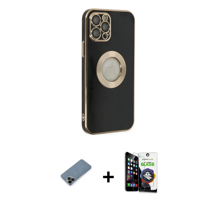 iPhone 12 Pro Max Kılıf İz Form Serisi - Şeffaf Temperli Cam Ekran Koruyucu + Shine Kamera Lens Koruma Cam - SH